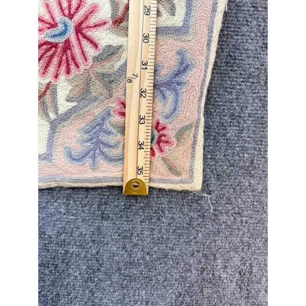 Vintage Crewel Embroidered Wool Pillow Covers Floral Needlepoint Set of 2